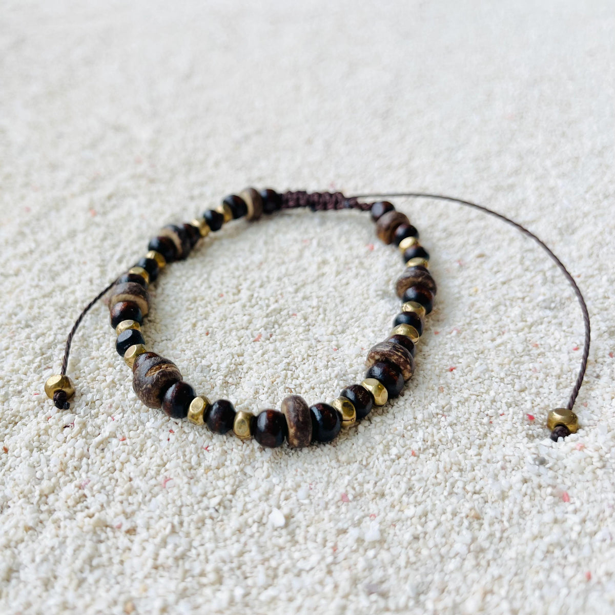 Coconut Shell and Wood Bead Anklet