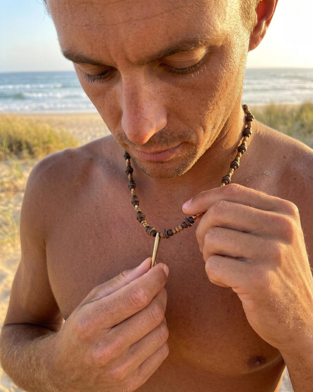 Gold Spike Pendant Bead Necklace