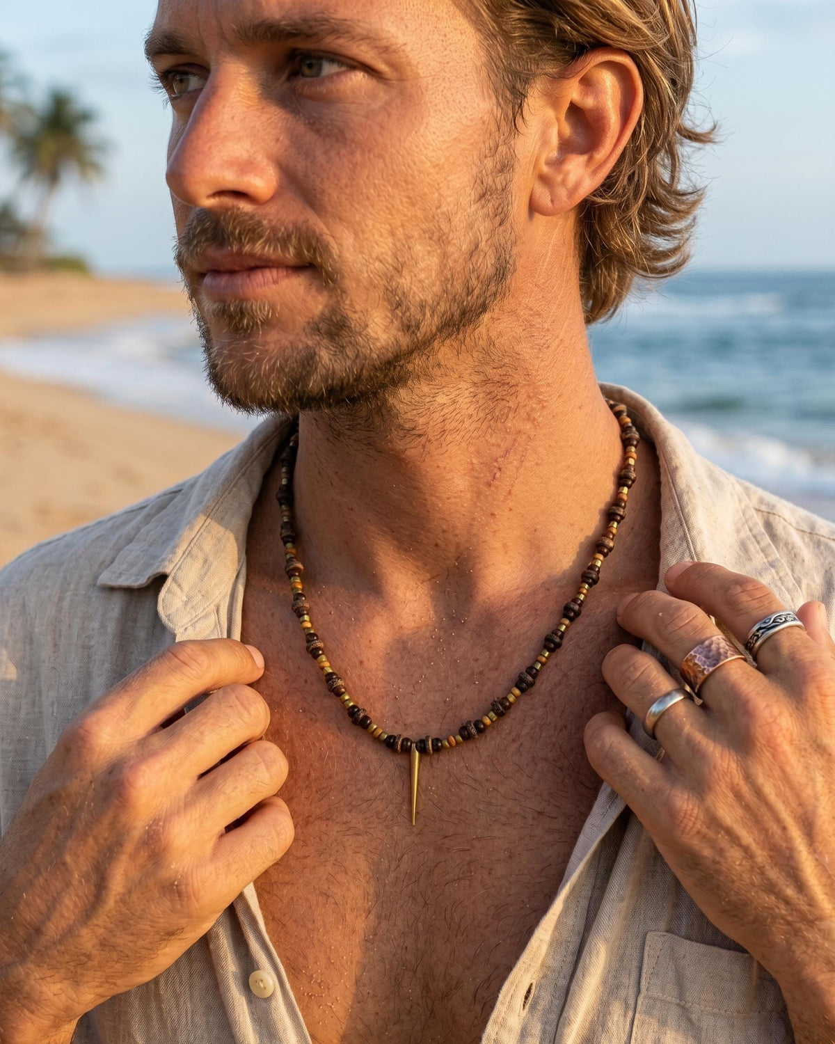 Gold Spike Pendant Bead Necklace