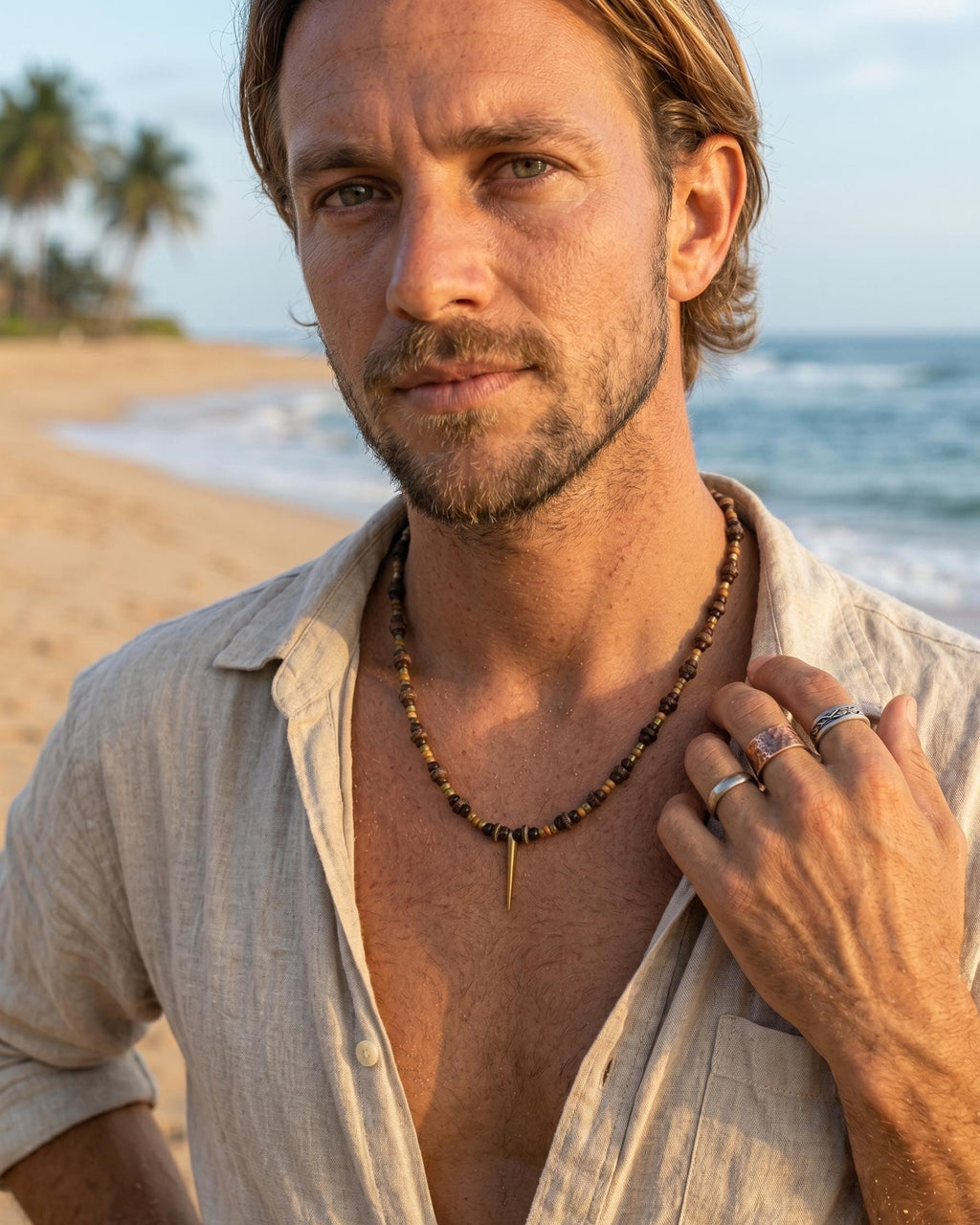 Gold Spike Pendant Bead Necklace
