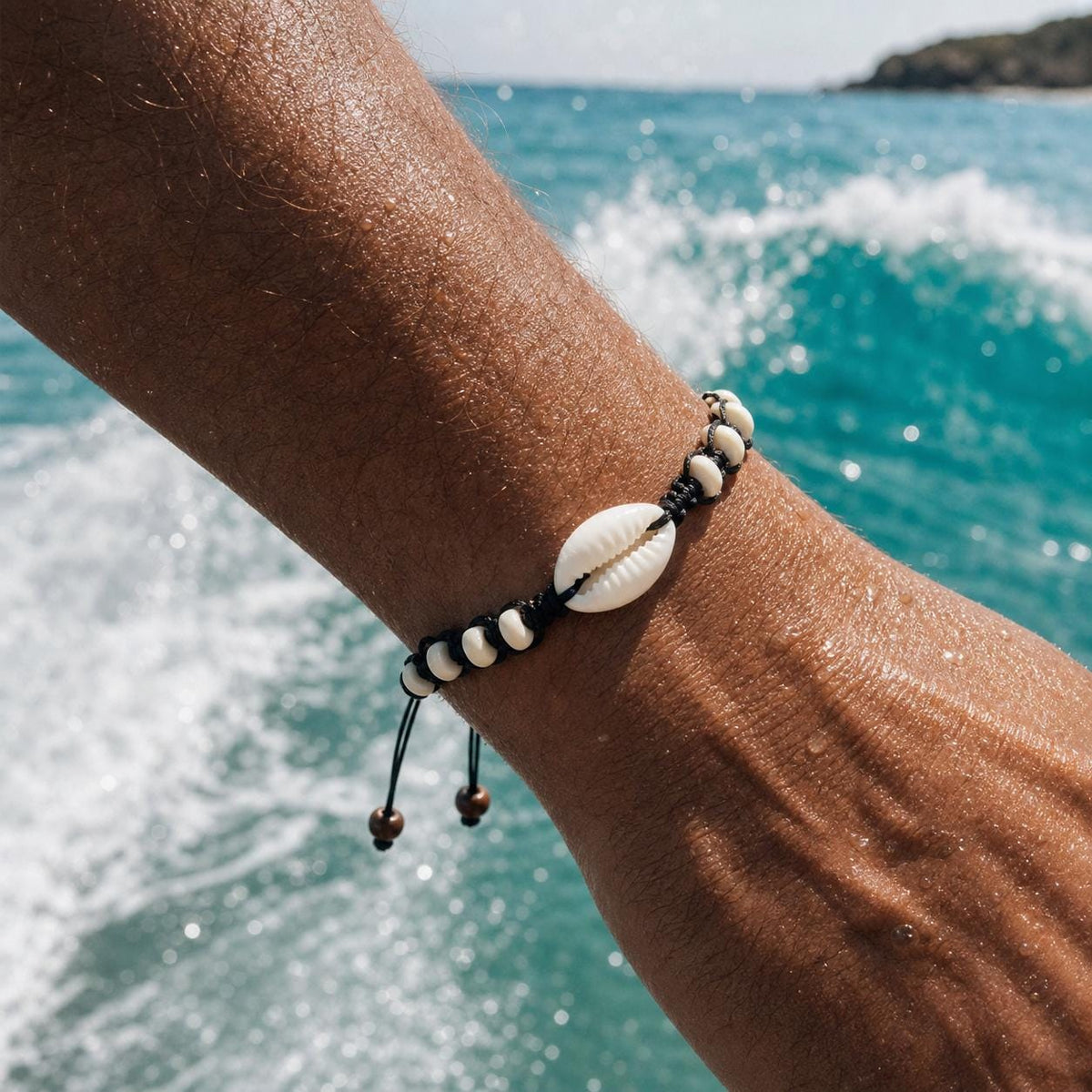 Black Cord Cowrie Shell Bracelet