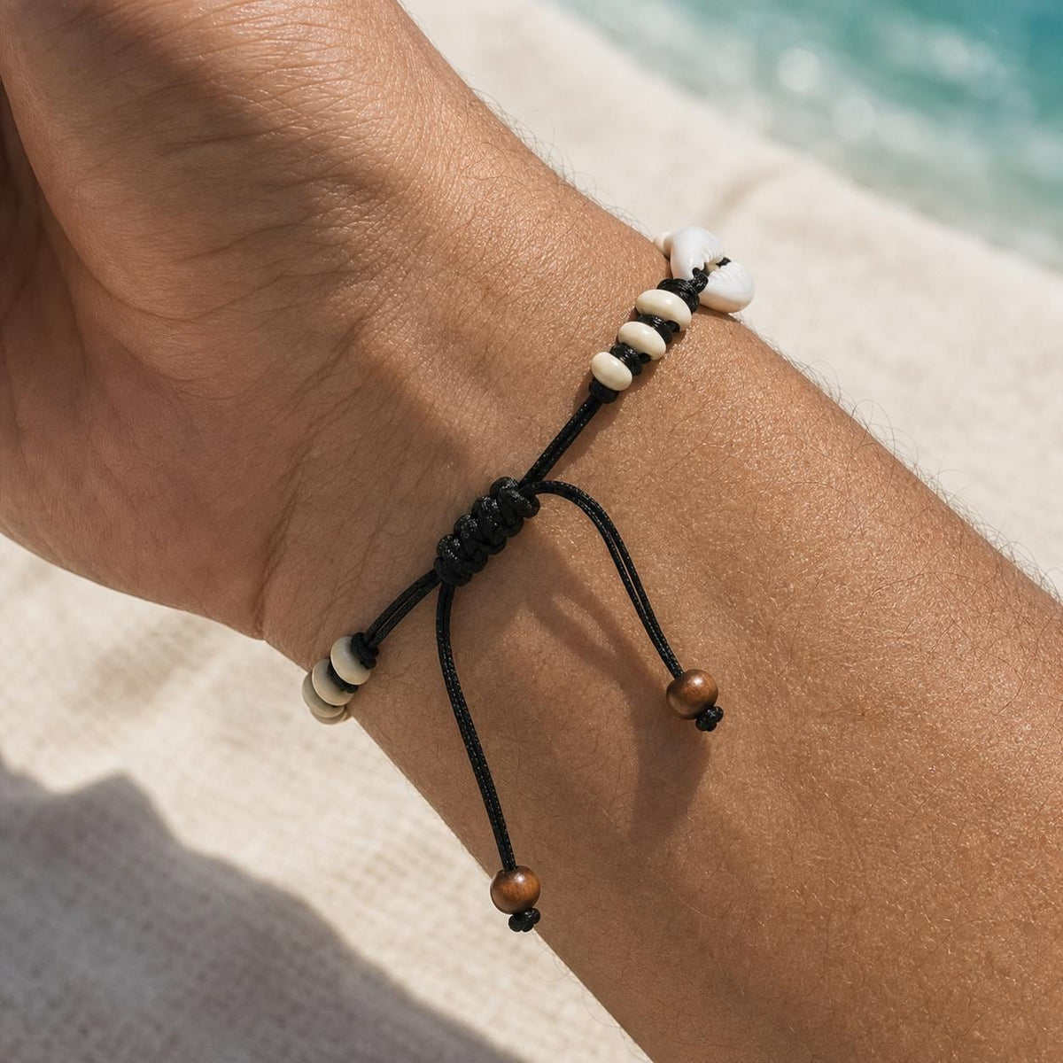 Black Cord Cowrie Shell Bracelet