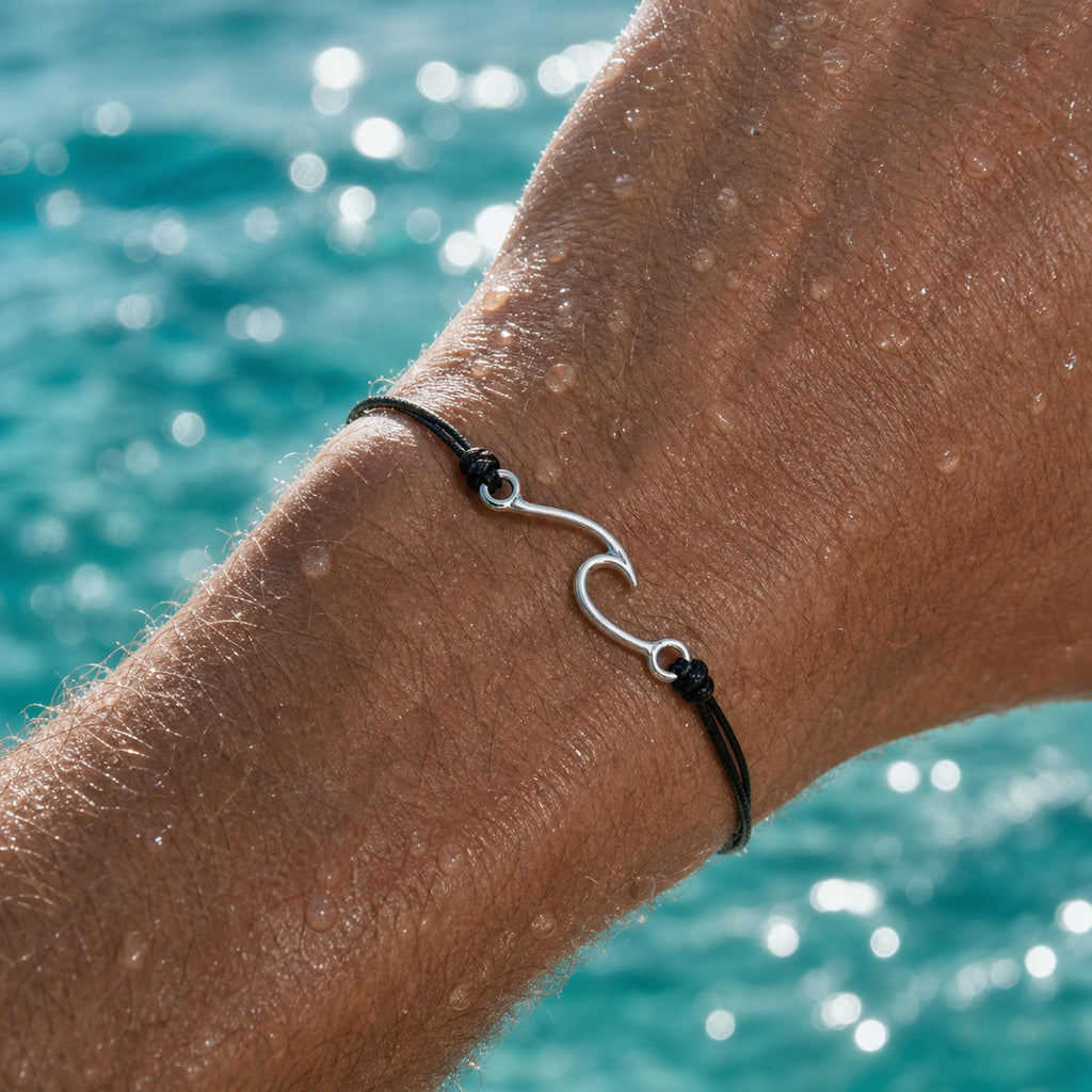 Fishhook Wave Charm Cord Bracelet