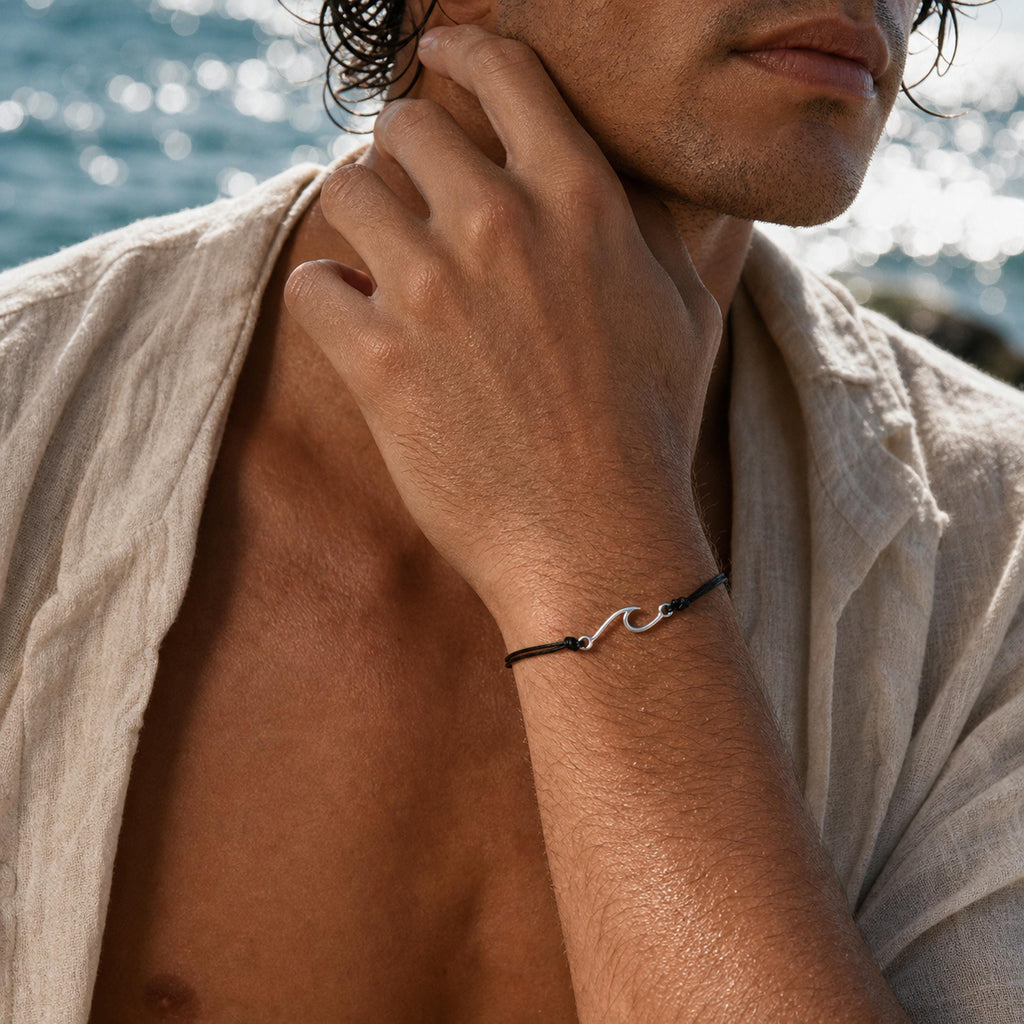 Fishhook Wave Charm Cord Bracelet