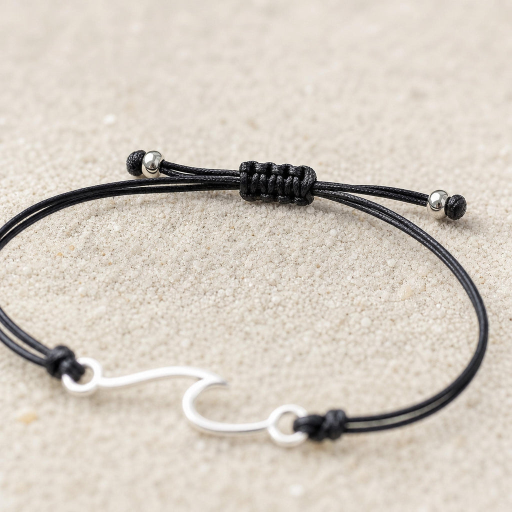 Fishhook Wave Charm Cord Bracelet