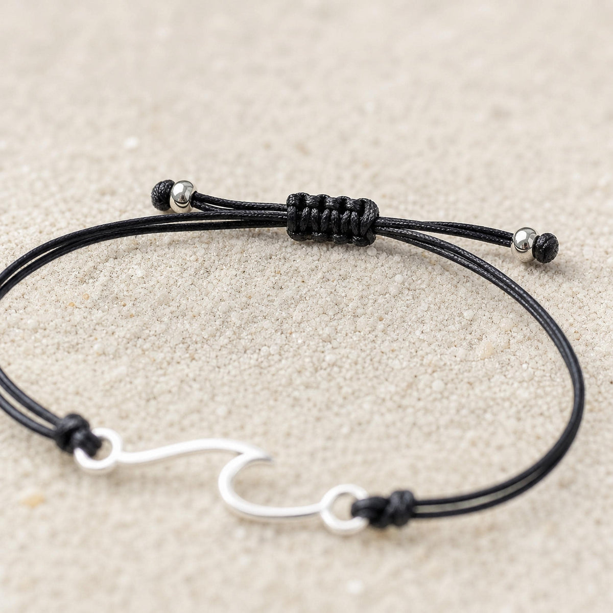 Fishhook Wave Charm Cord Bracelet