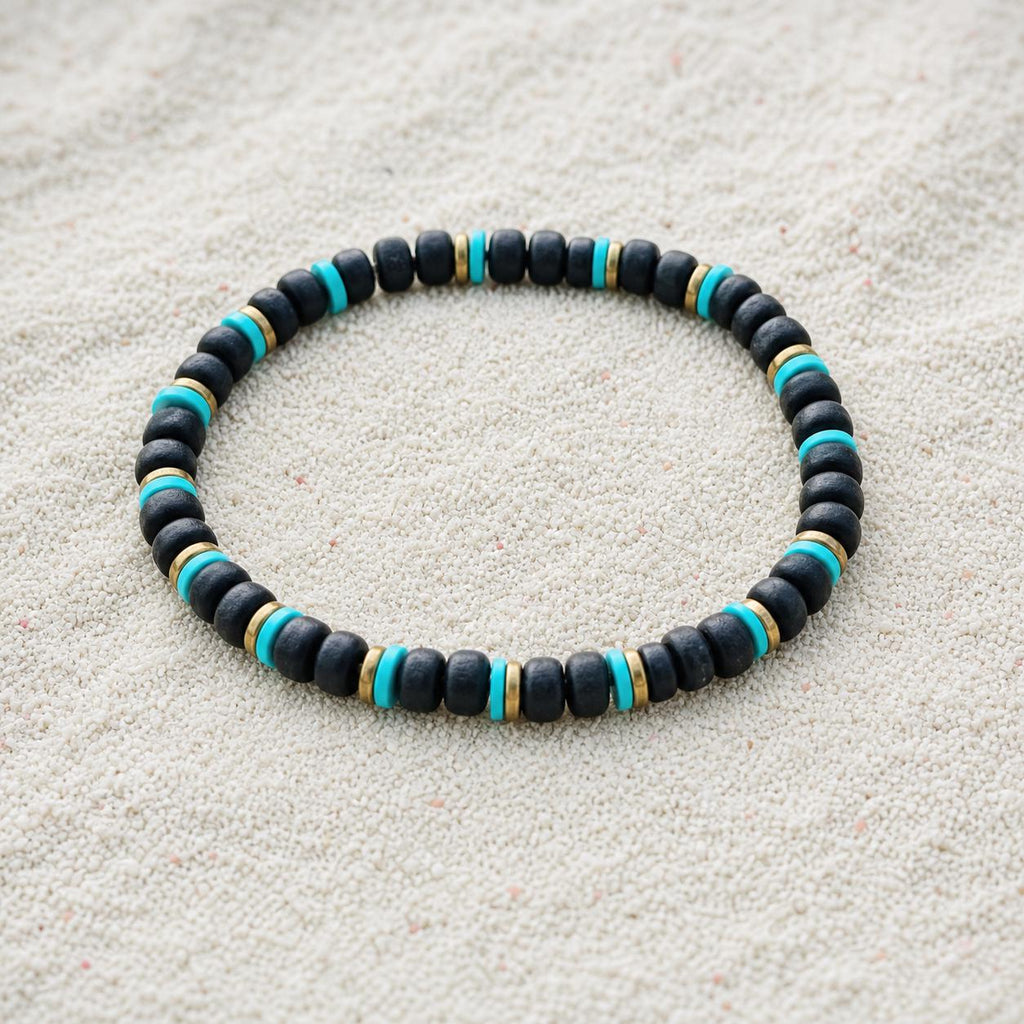 Black Bead and Braided Leather Bracelet Set