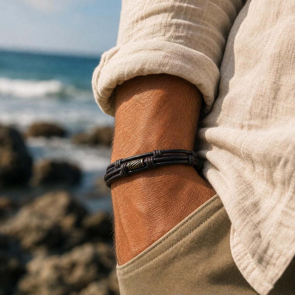 Layered Faux Leather Hook Clasp Bracelet