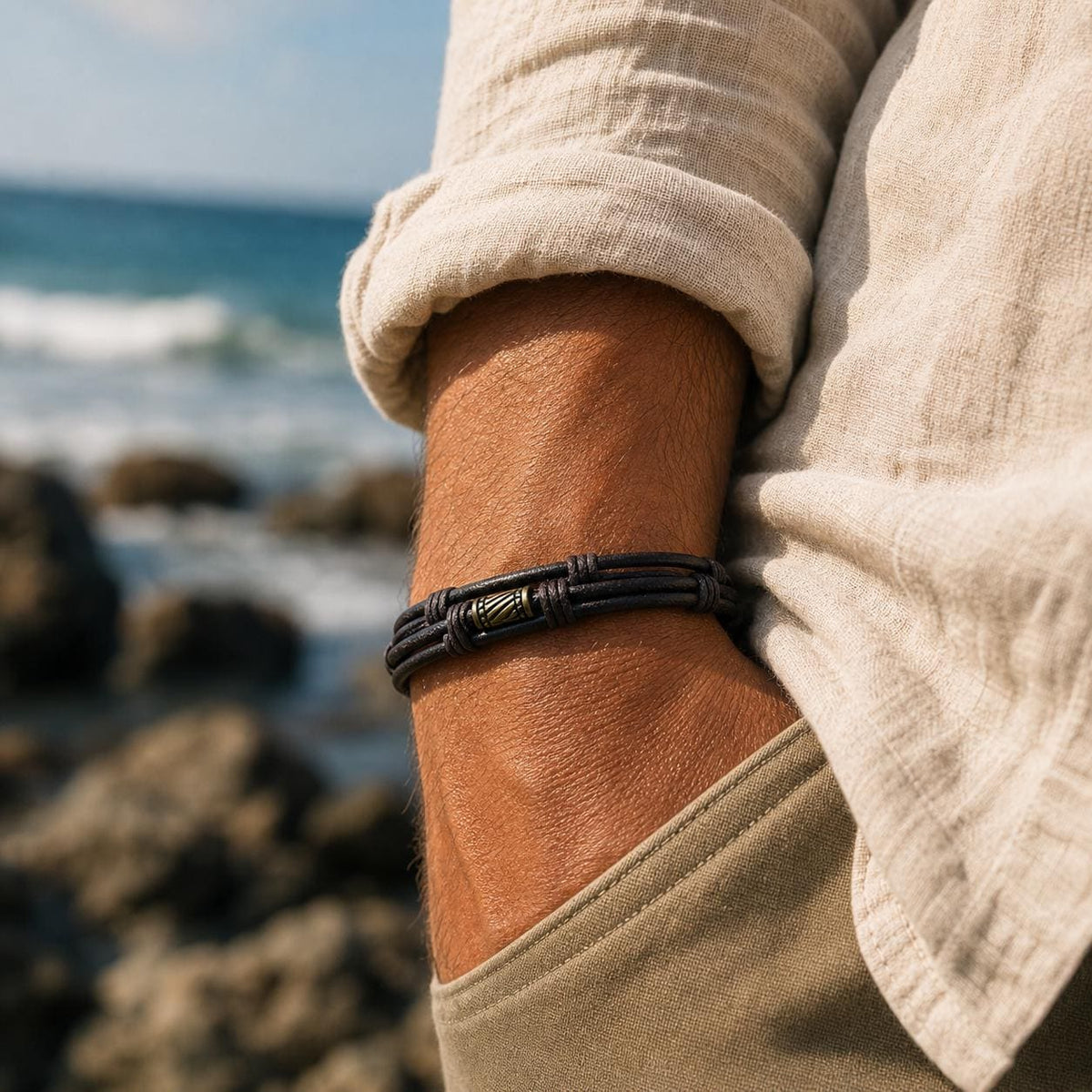 Layered Faux Leather Hook Clasp Bracelet