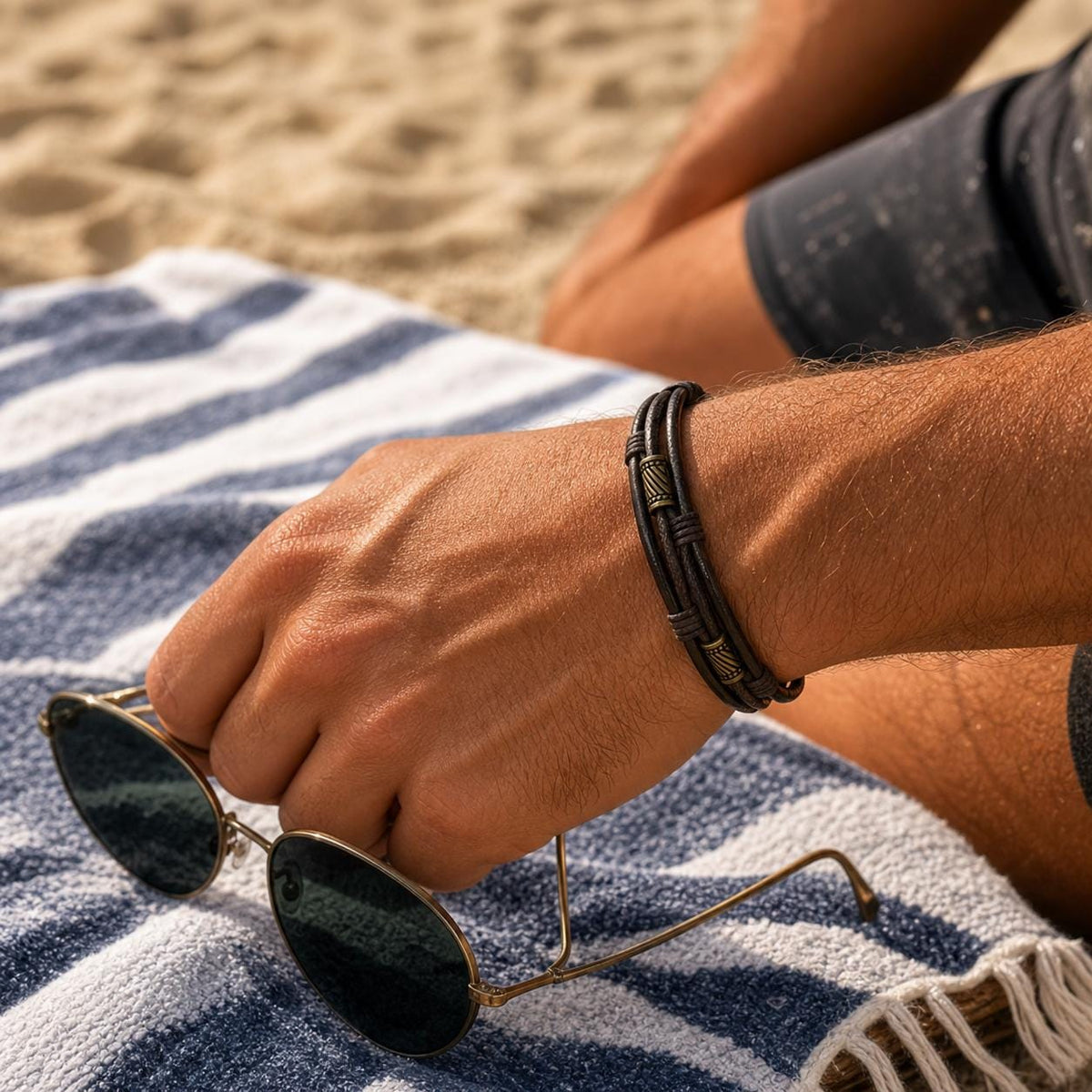 Layered Faux Leather Hook Clasp Bracelet
