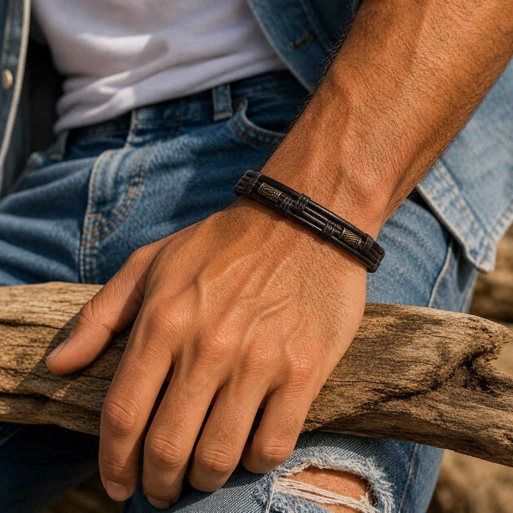Layered Faux Leather Hook Clasp Bracelet