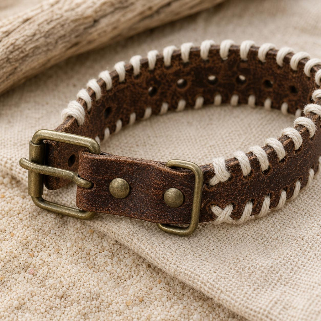 Laced Faux Leather Buckle Cuff