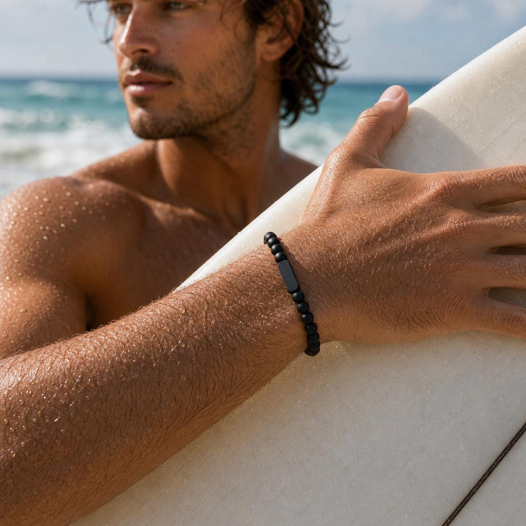Engravable Black Steel Bar Bracelet