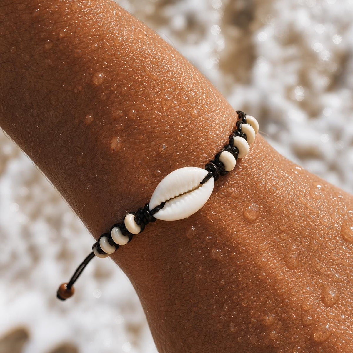 Black Cord Cowrie Shell Bracelet