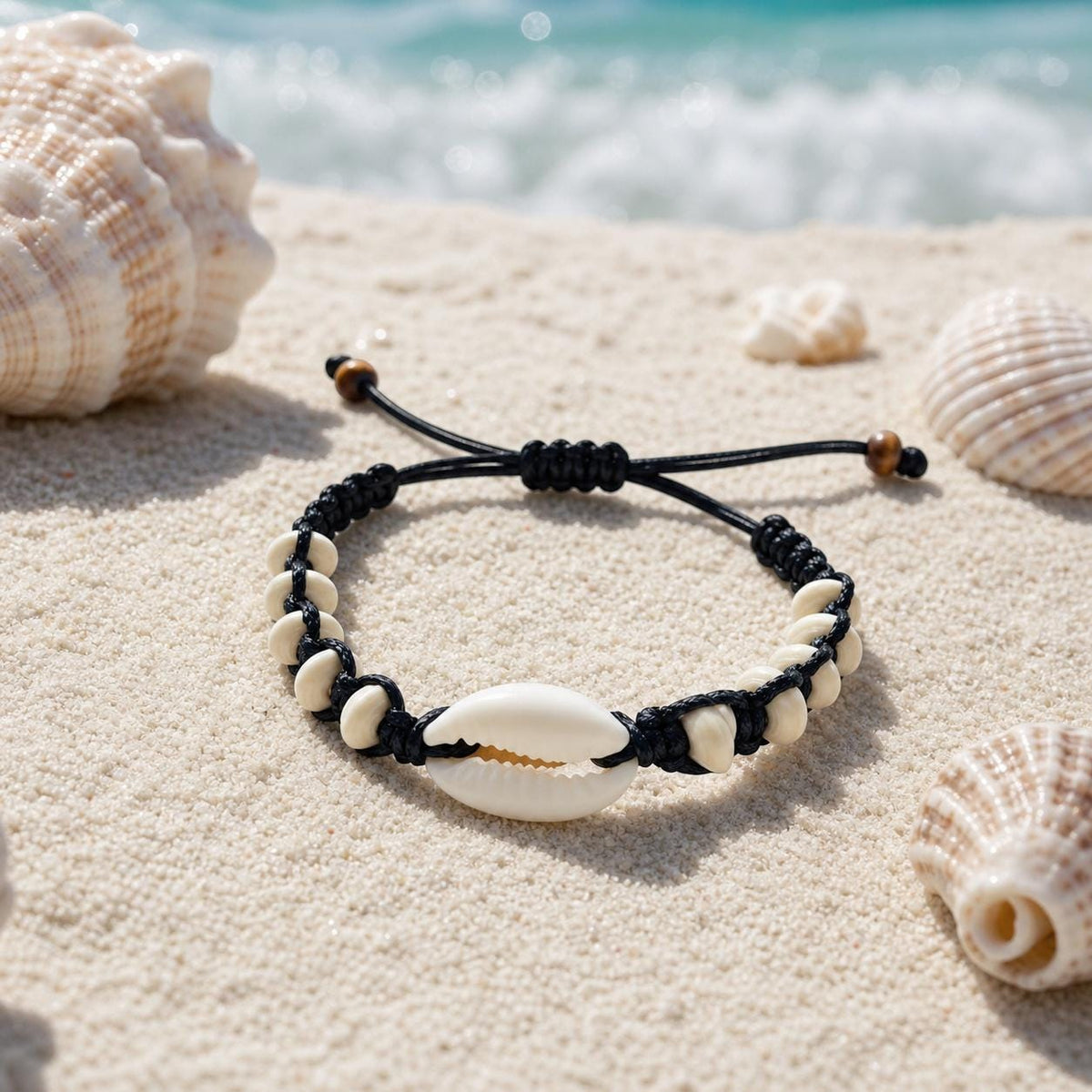Black Cord Cowrie Shell Bracelet