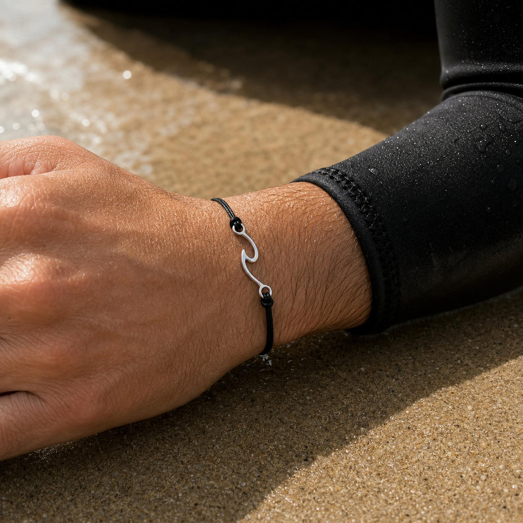 Fishhook Wave Charm Cord Bracelet