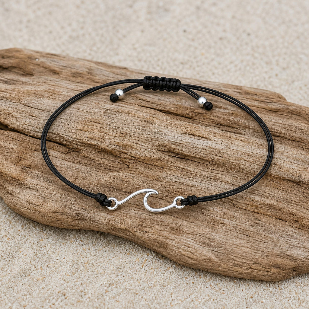 Fishhook Wave Charm Cord Bracelet