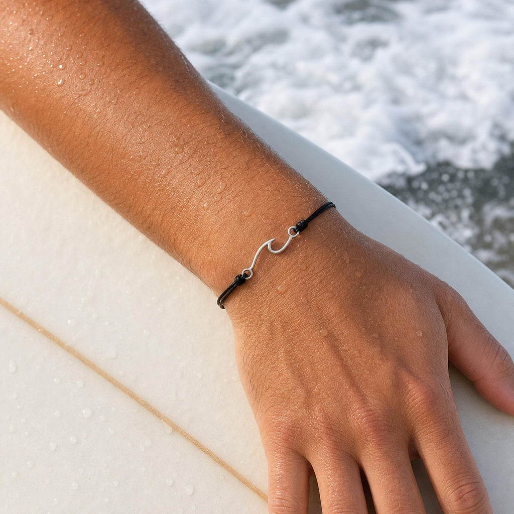 Fishhook Wave Charm Cord Bracelet
