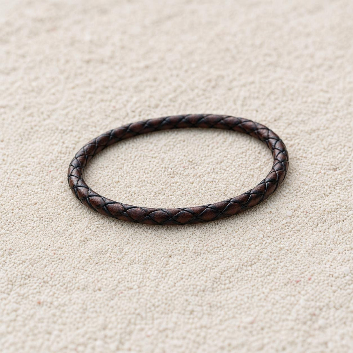 Black Bead and Braided Leather Bracelet Set
