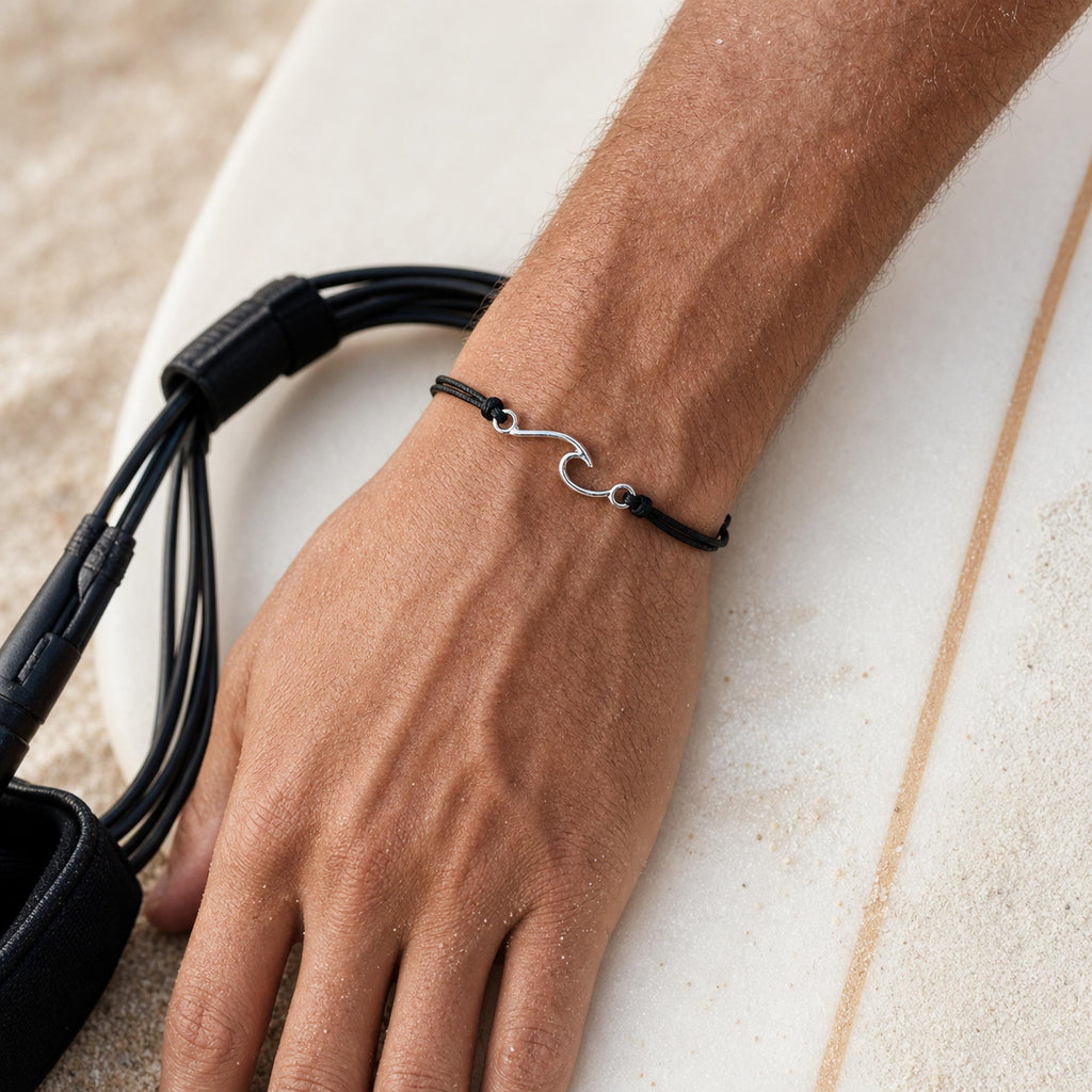 Fishhook Wave Charm Cord Bracelet