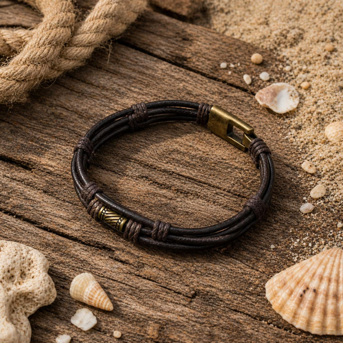 Layered Faux Leather Hook Clasp Bracelet