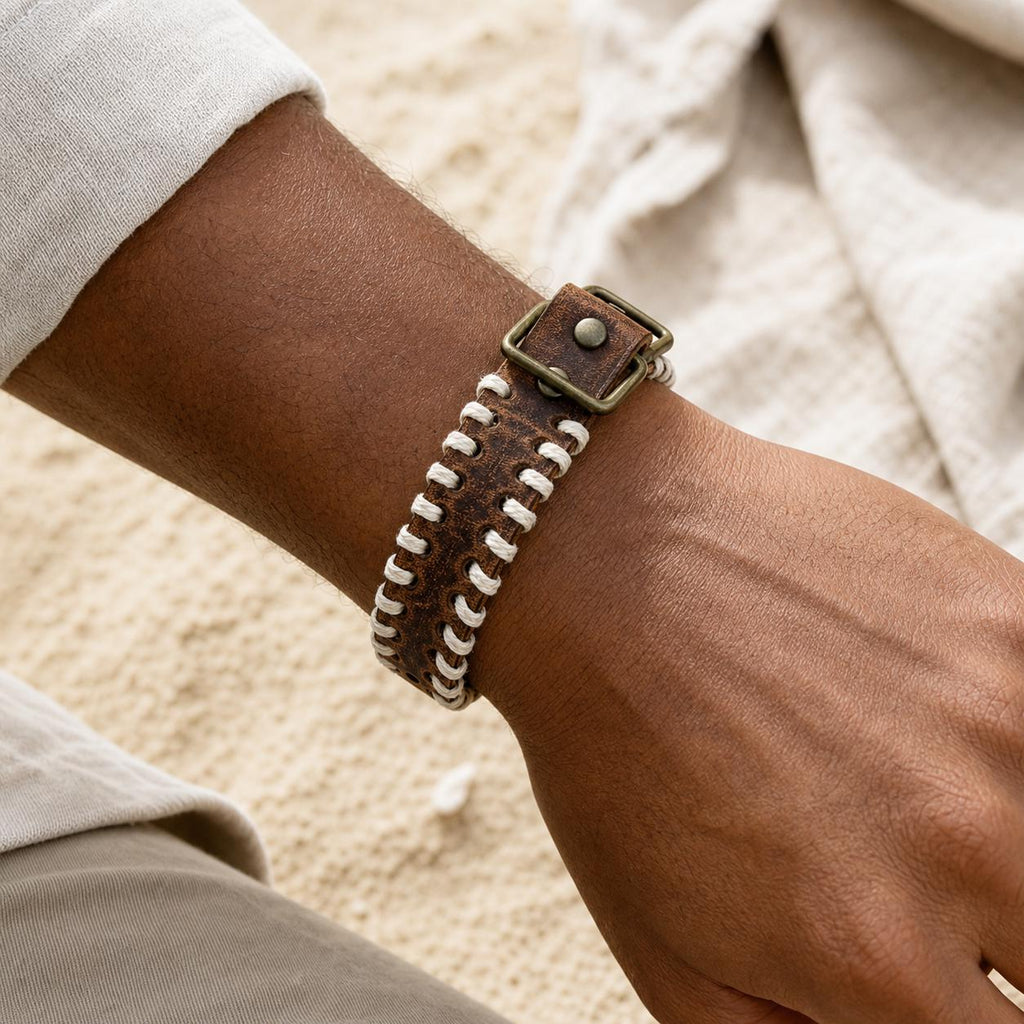 Laced Faux Leather Buckle Cuff