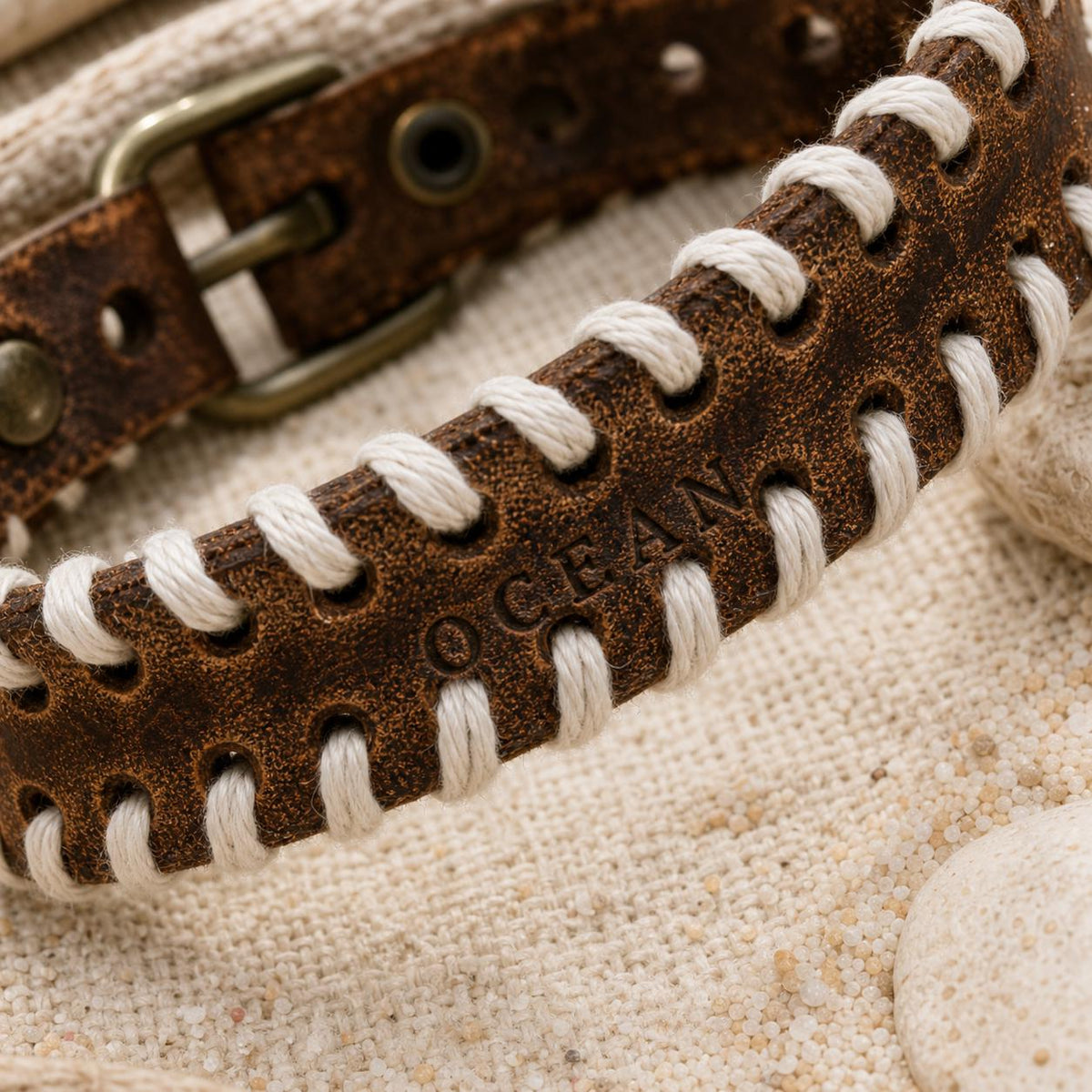 Laced Faux Leather Buckle Cuff