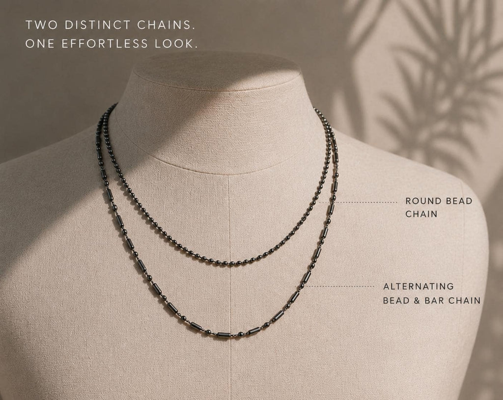 Stainless Steel Bead Chain Necklace Set