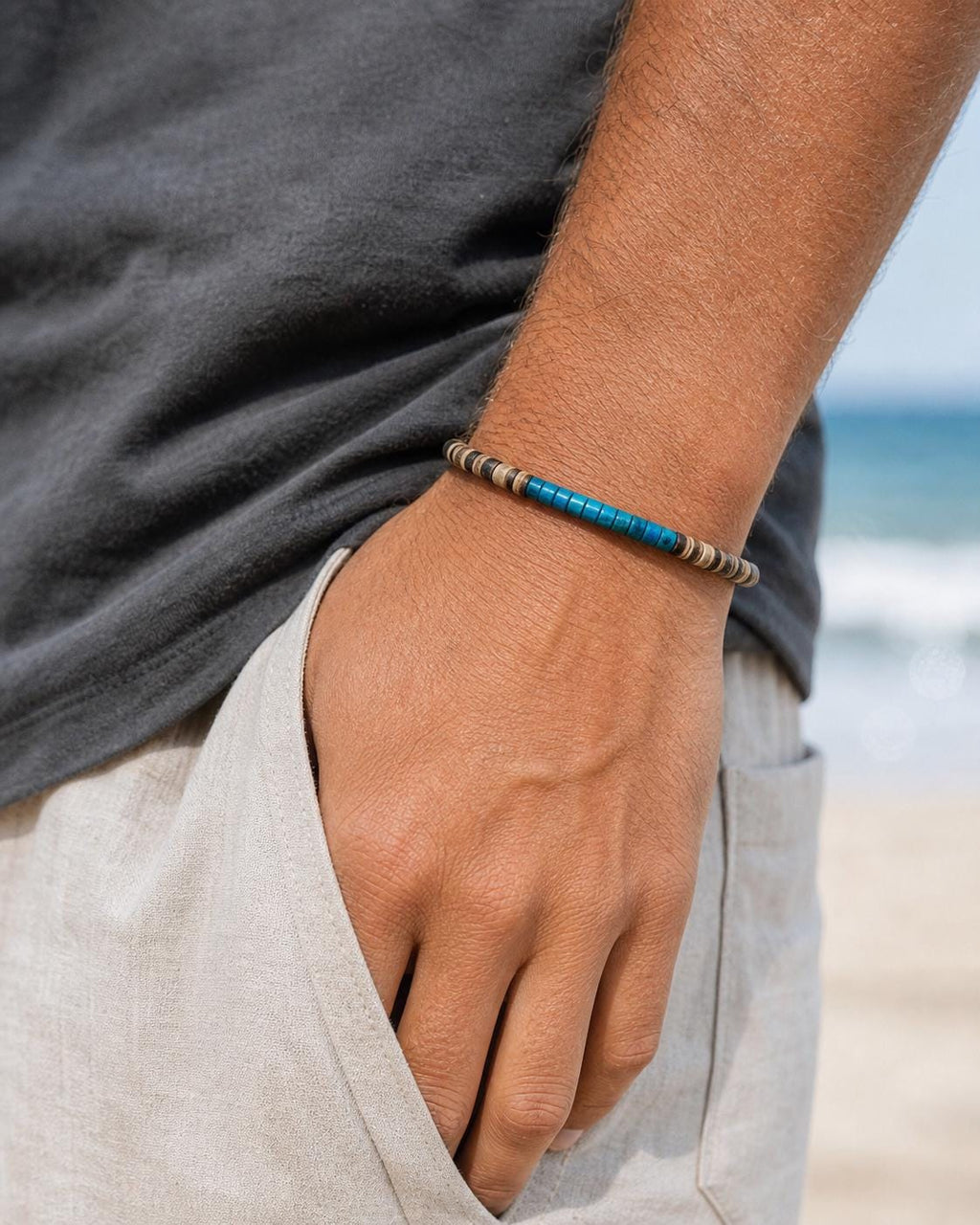 Turquoise-Tone Heishi Cord Bracelet