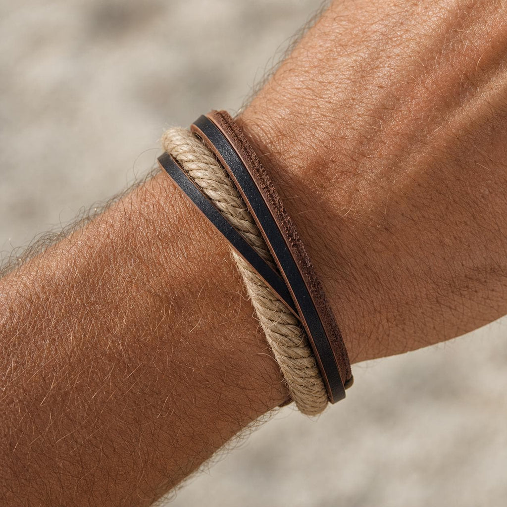 Braided Rope and Faux Leather Bracelet