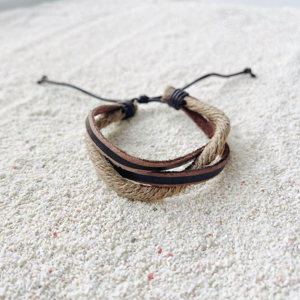 Braided Rope and Faux Leather Bracelet