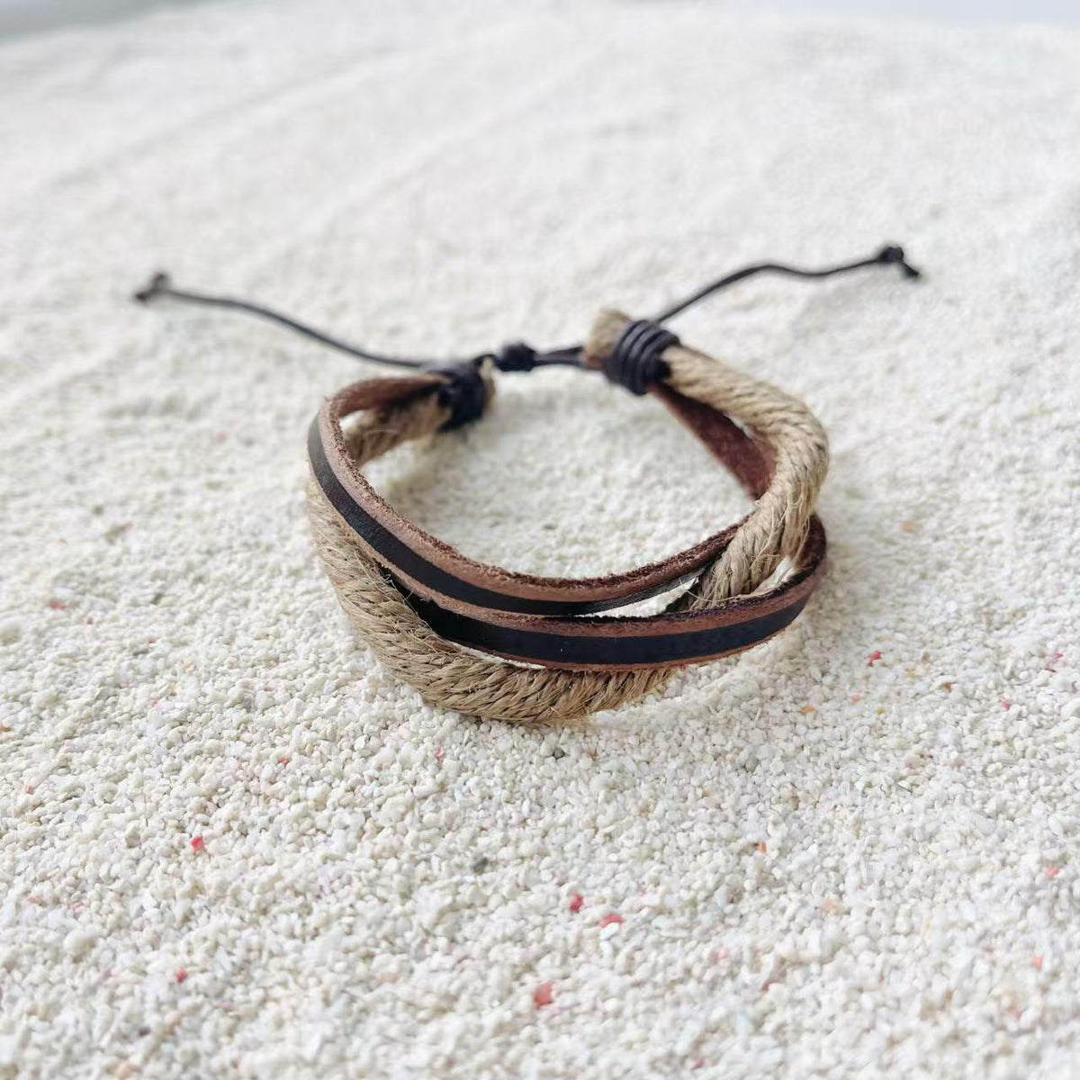 Braided Rope and Faux Leather Bracelet