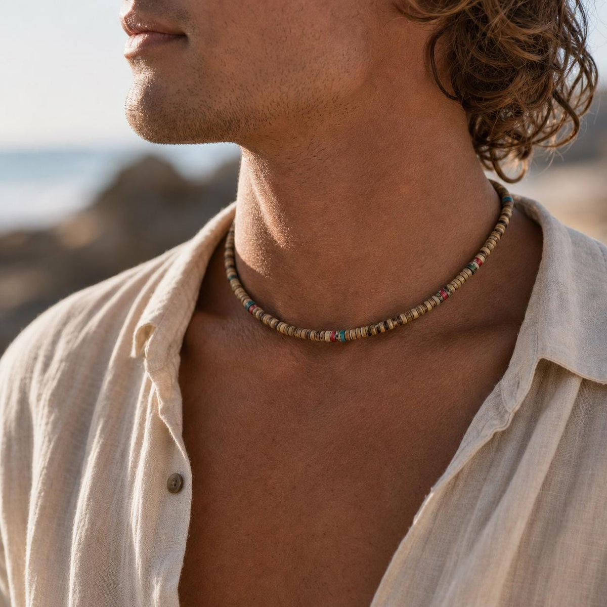Coconut Shell Heishi Bead Choker
