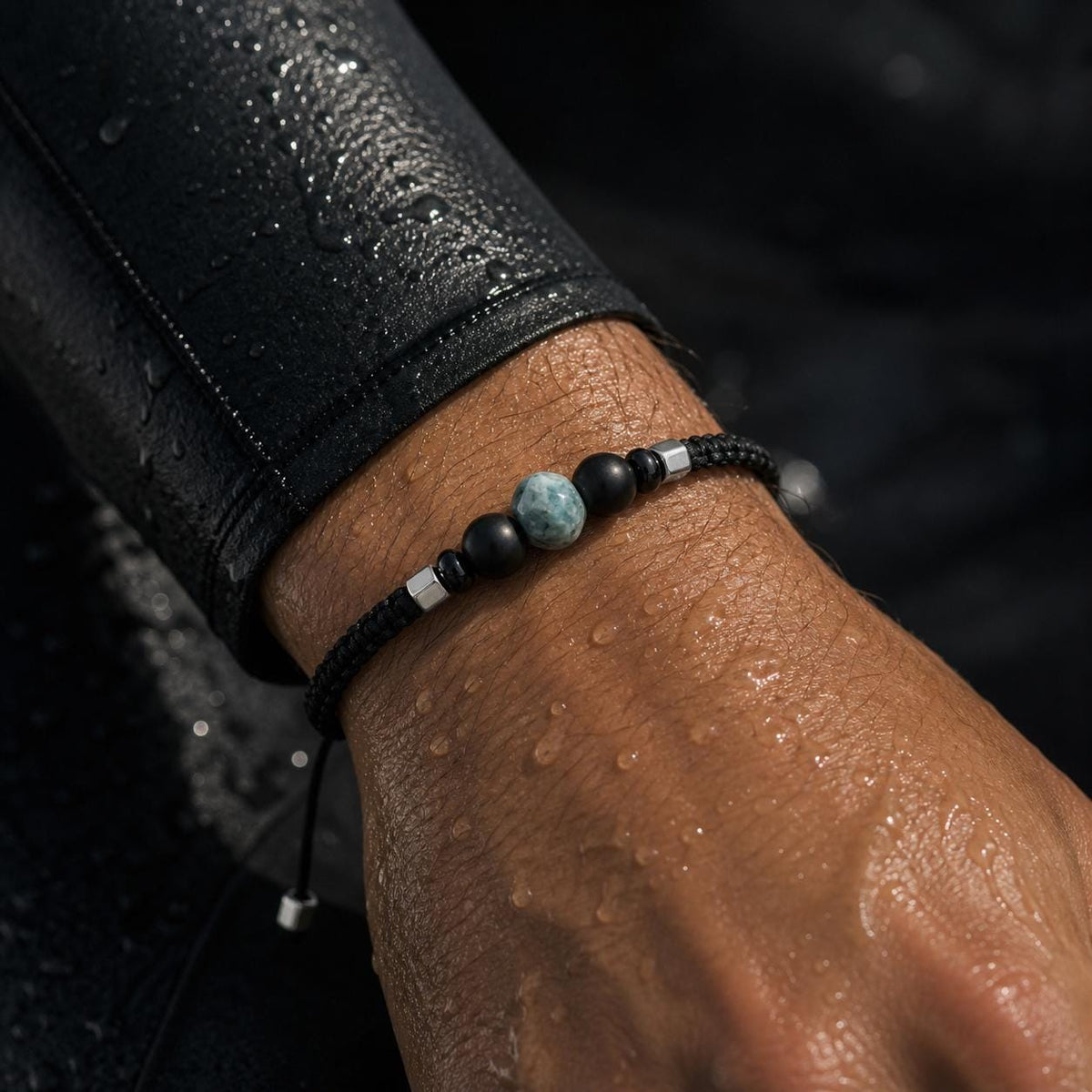 Black Macrame Faceted Bead Bracelet