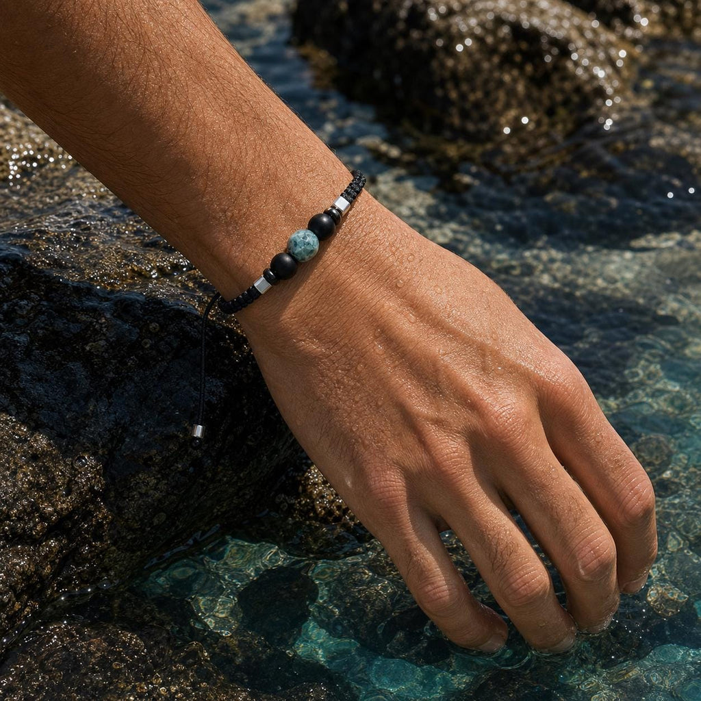 Black Macrame Faceted Bead Bracelet