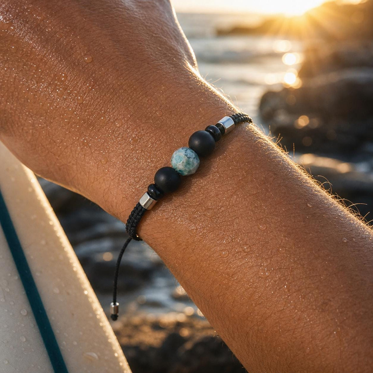 Black Macrame Faceted Bead Bracelet