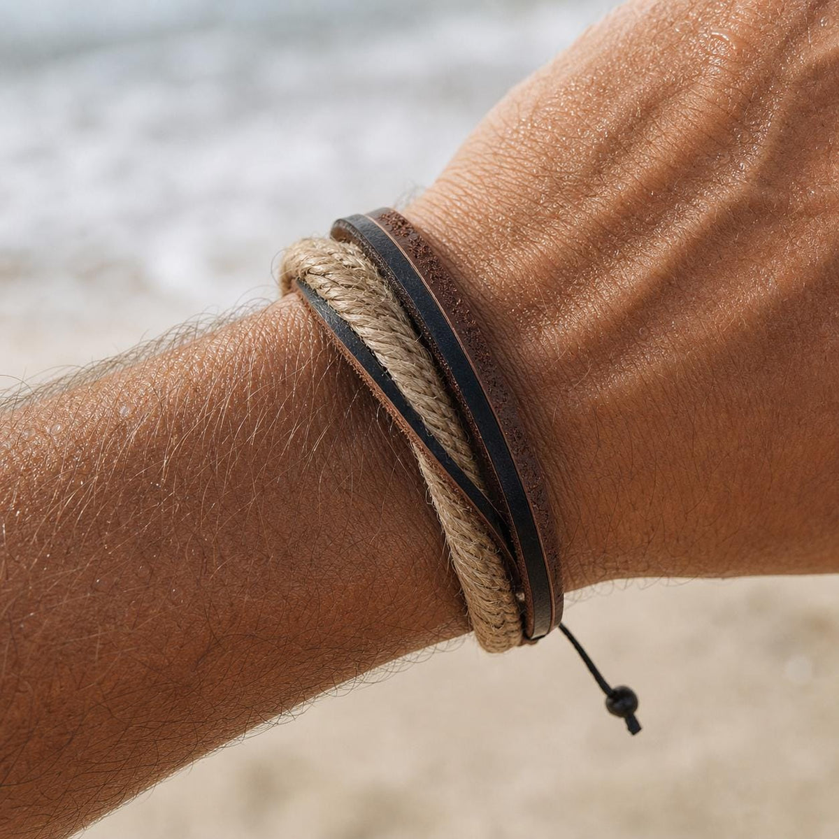 Braided Rope and Faux Leather Bracelet