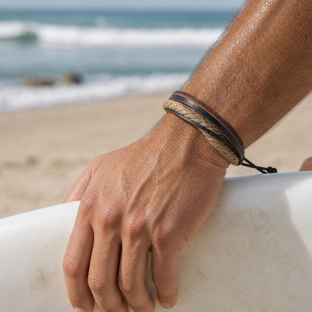 Braided Rope and Faux Leather Bracelet