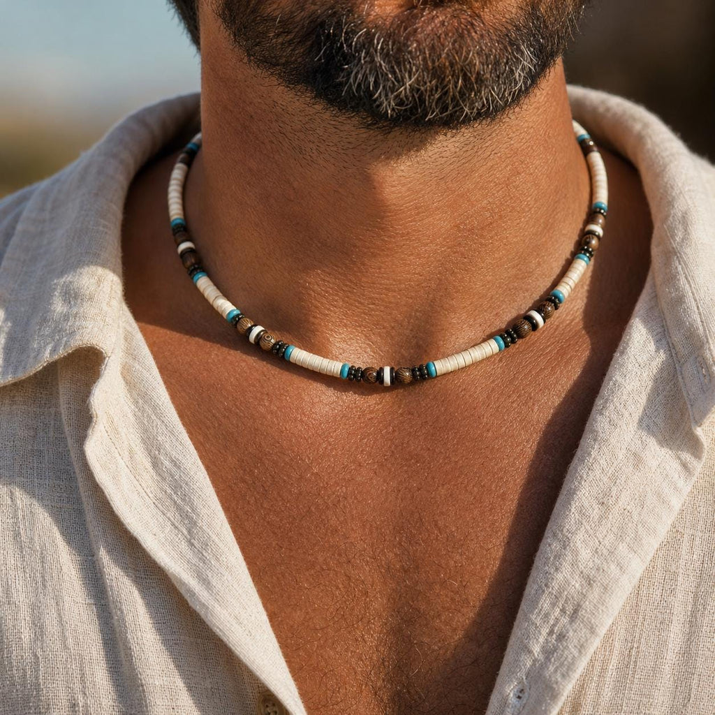 Cream Coconut Shell and Wood Bead Choker