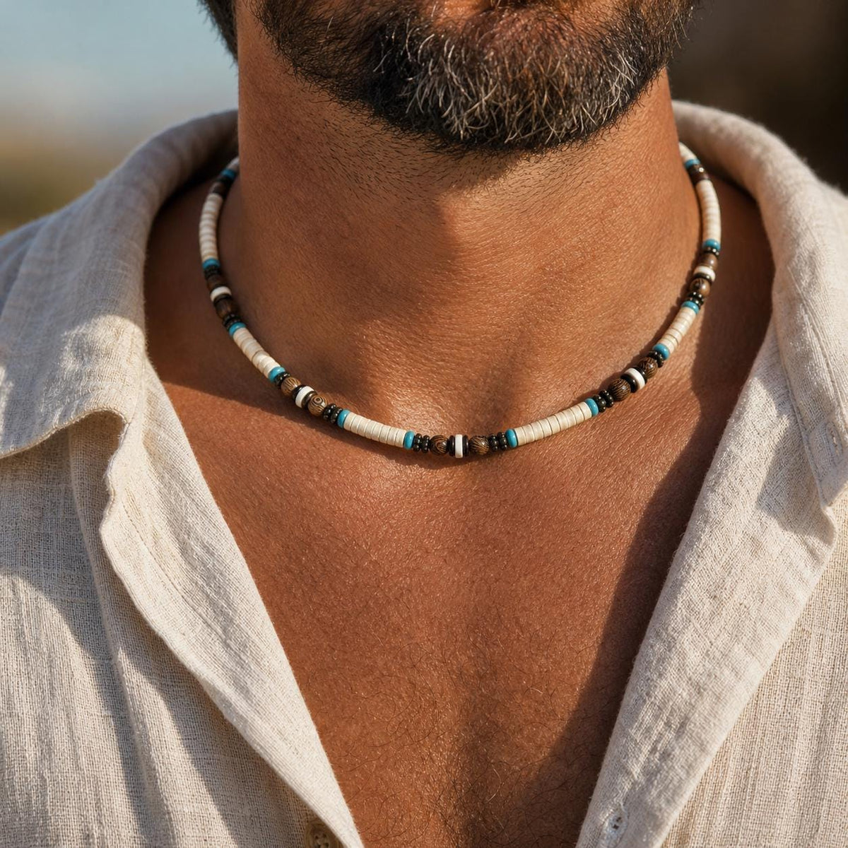 Cream Coconut Shell and Wood Bead Choker