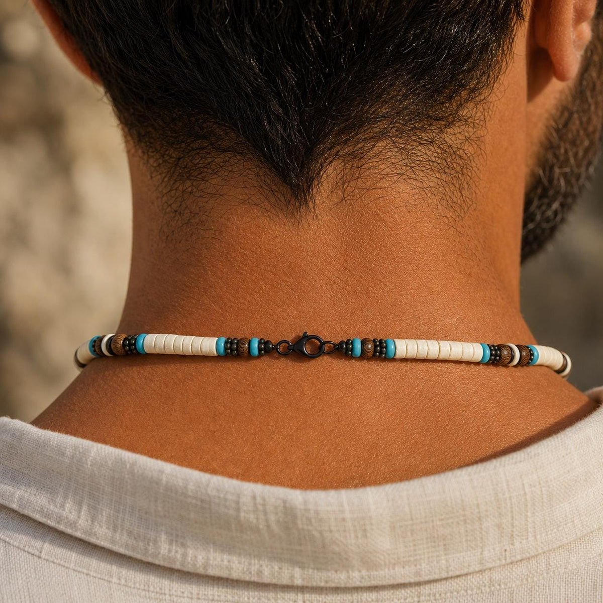 Cream Coconut Shell and Wood Bead Choker