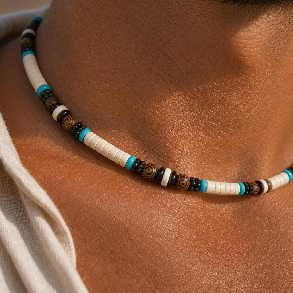 Cream Coconut Shell and Wood Bead Choker