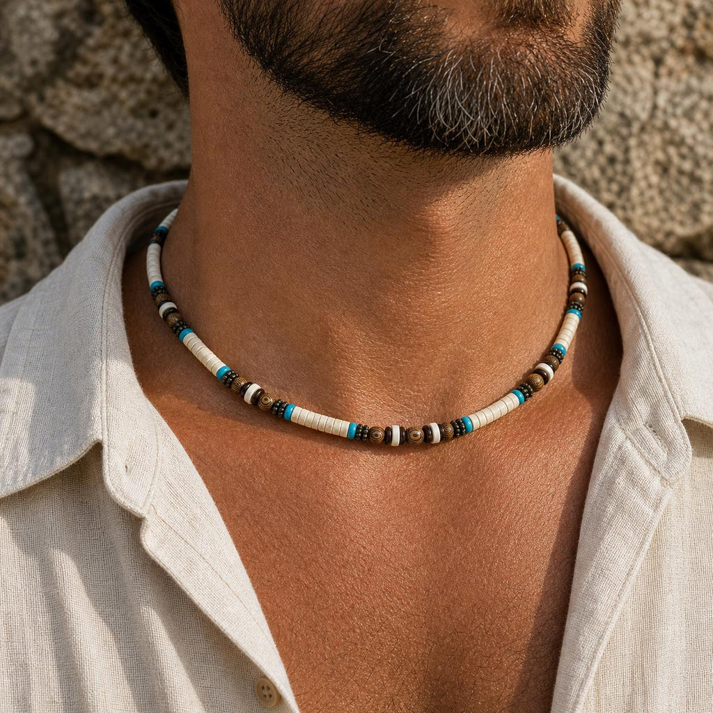 Cream Coconut Shell and Wood Bead Choker