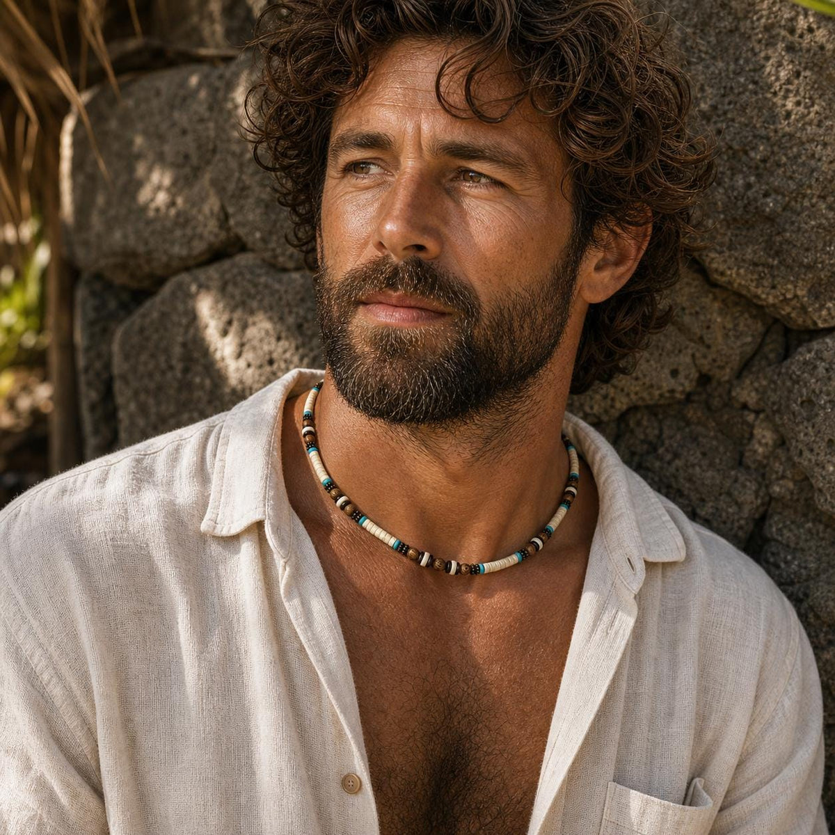 Cream Coconut Shell and Wood Bead Choker