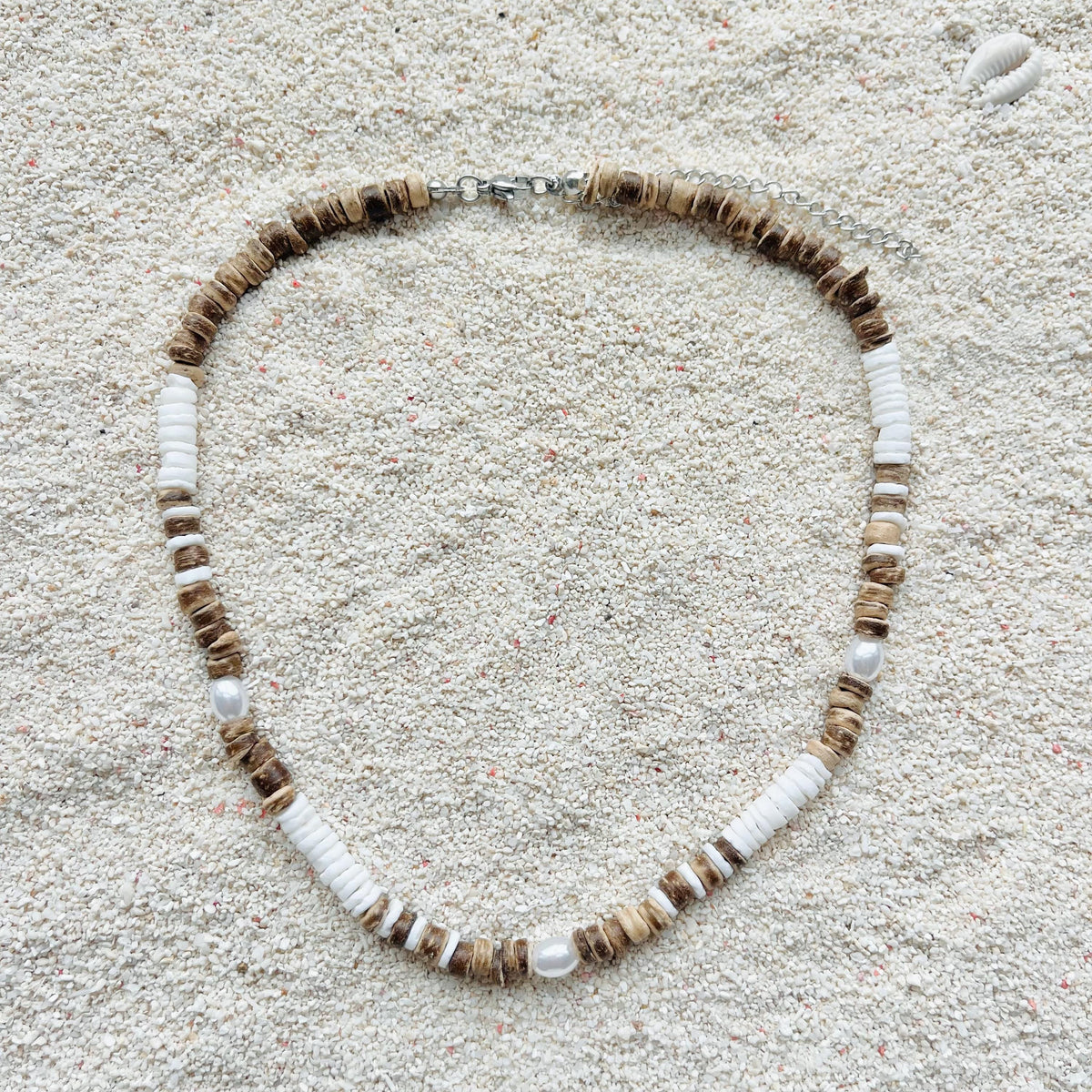 Coconut Shell and Faux Pearl Choker