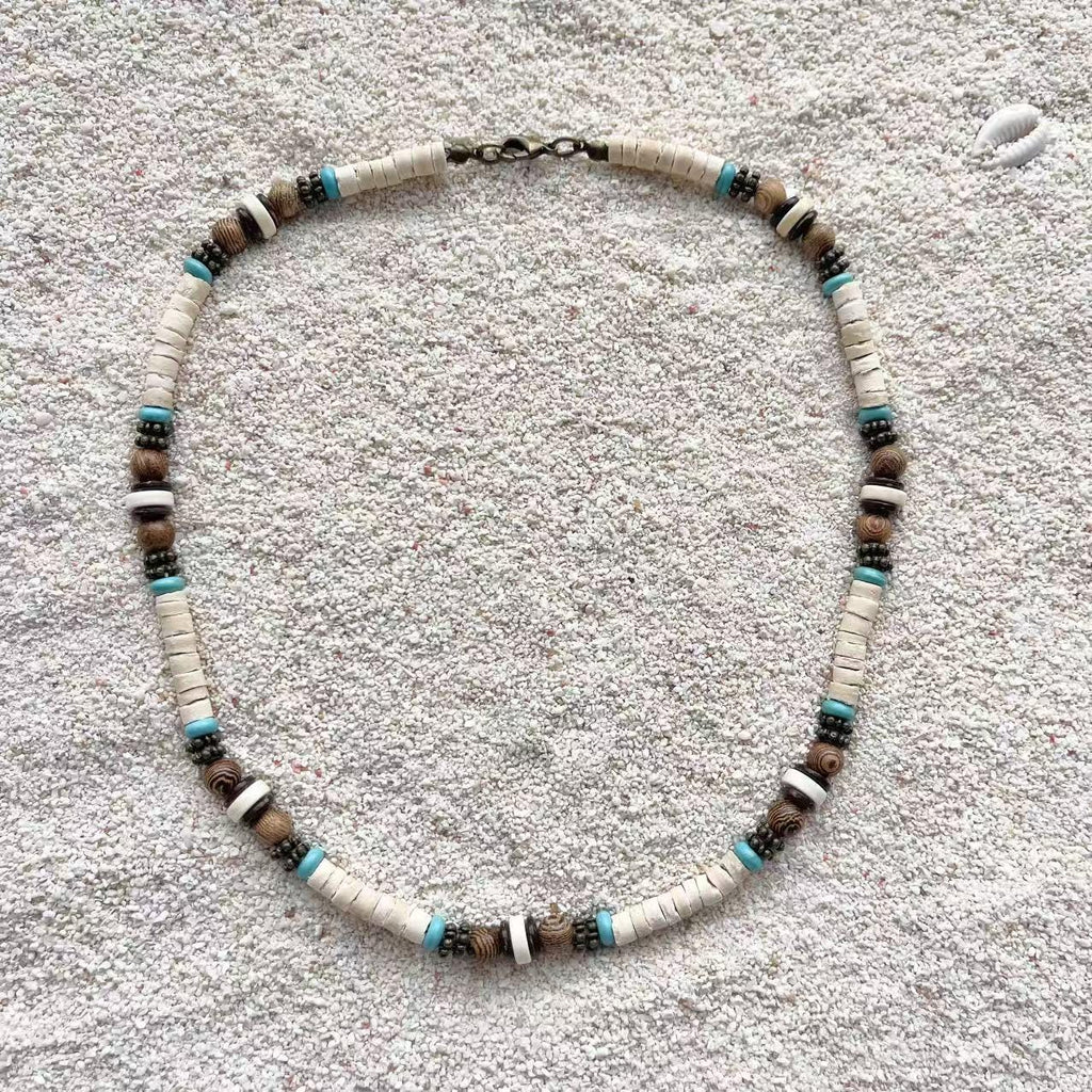 Cream Coconut Shell and Wood Bead Choker