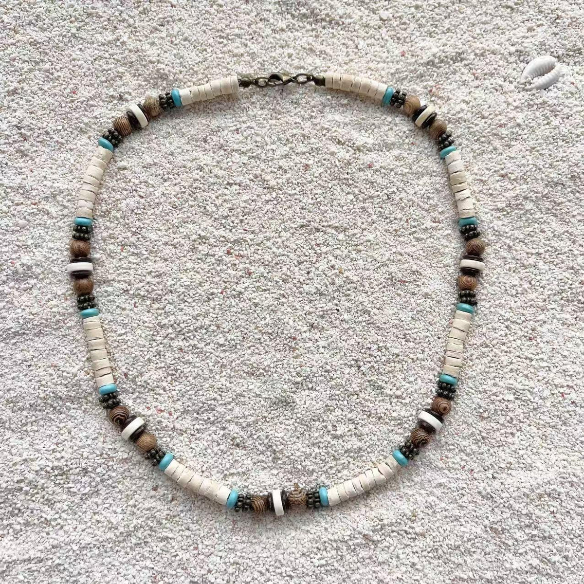 Cream Coconut Shell and Wood Bead Choker