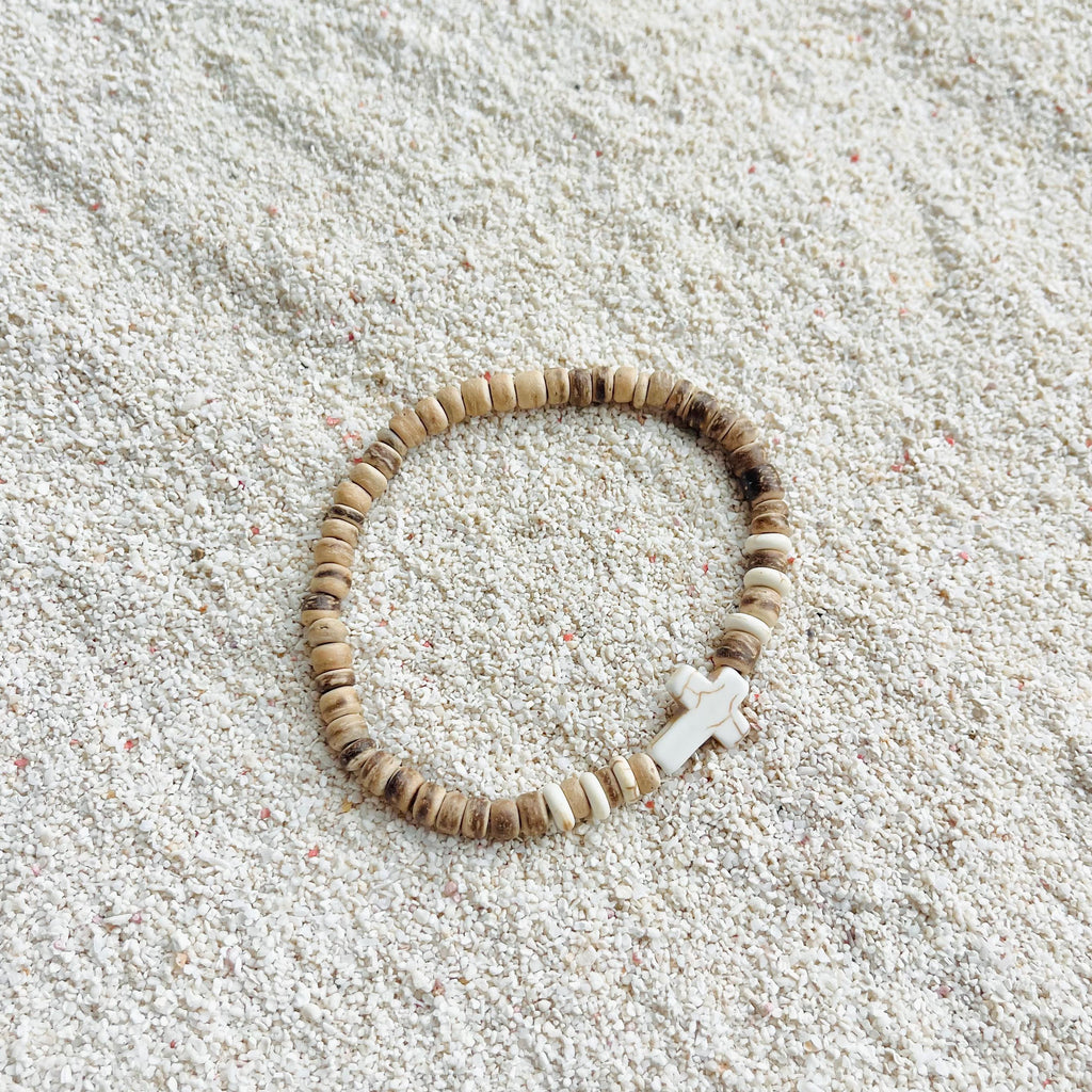 Coconut Shell Cross Stretch Bracelet