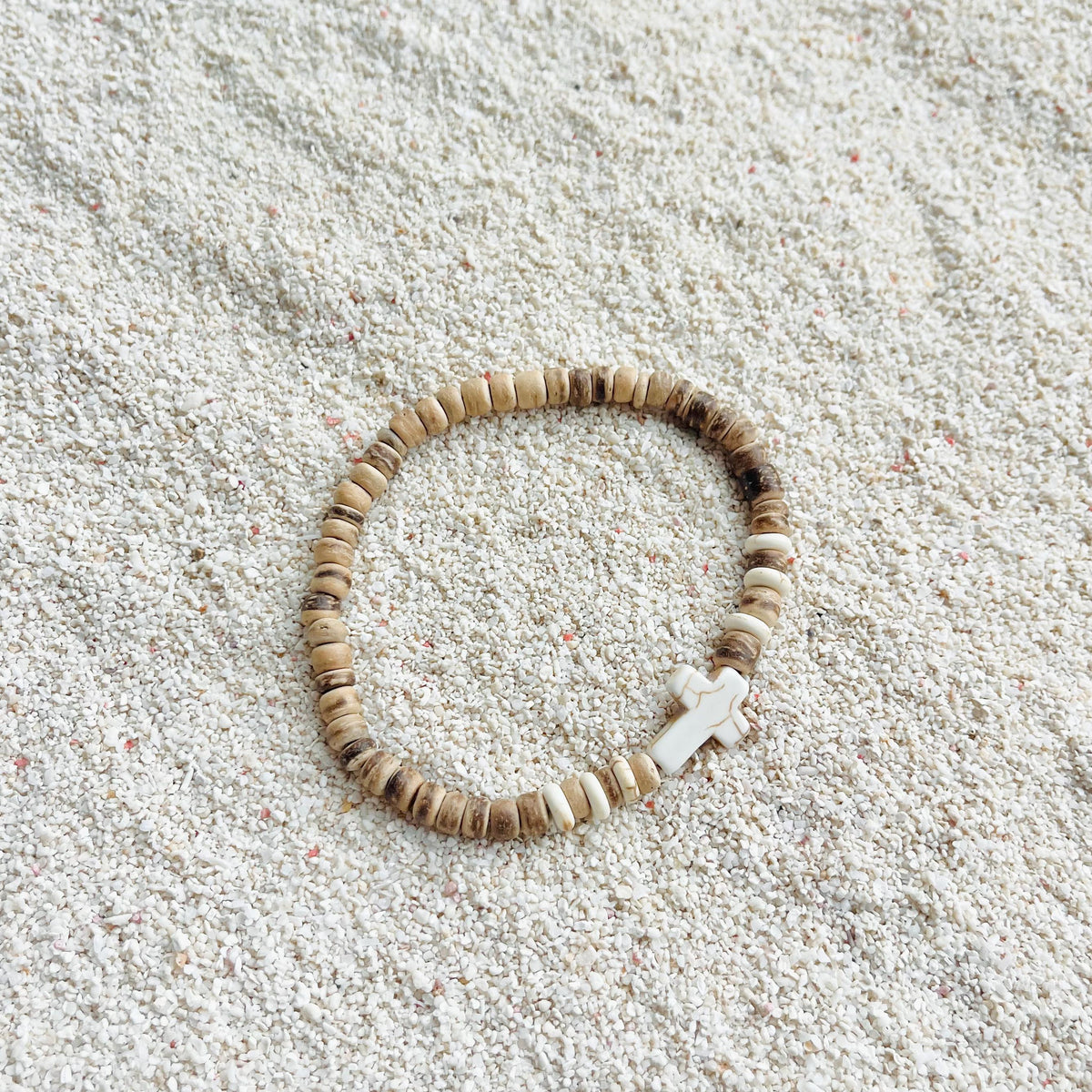Coconut Shell Cross Stretch Bracelet