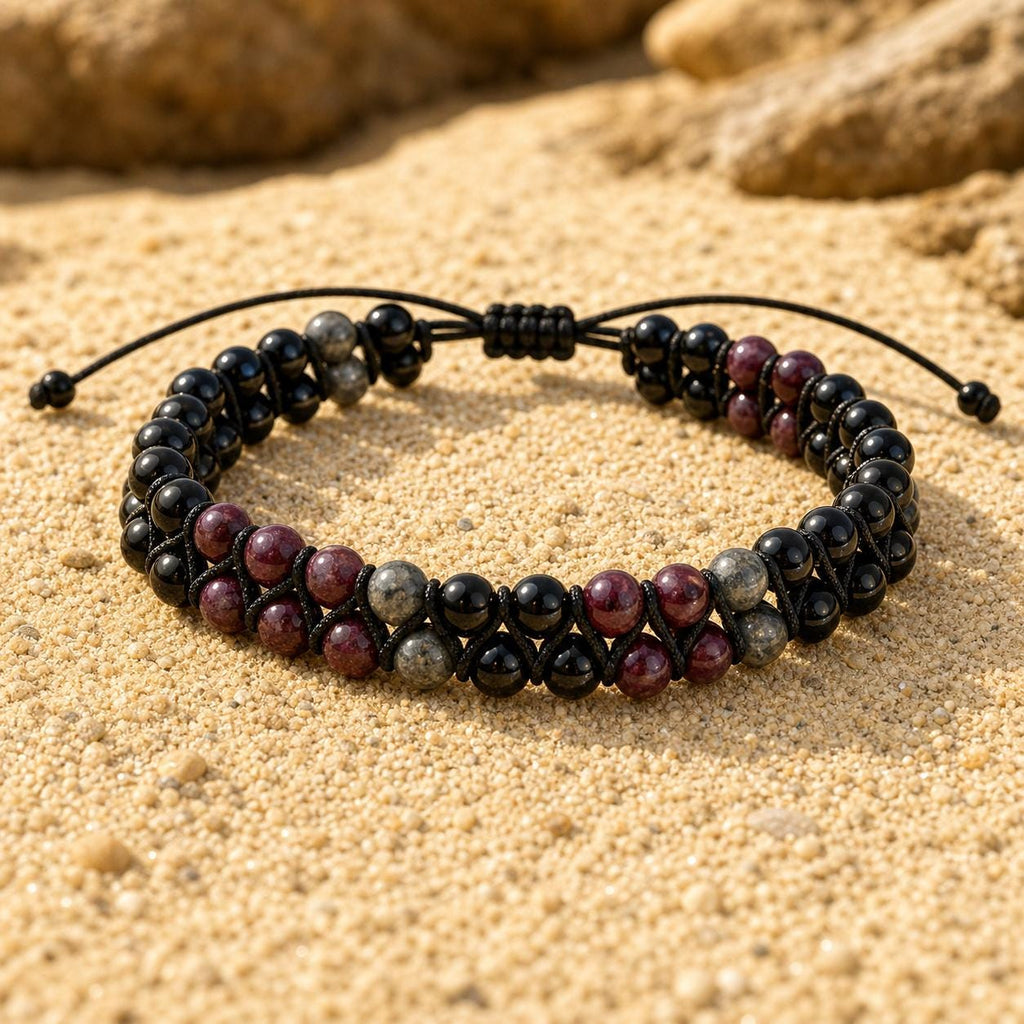 Garnet and Labradorite Bead Bracelet
